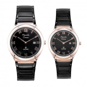 Alexandre Christie AC 8538 Rosegold Black Couple Sapphire
